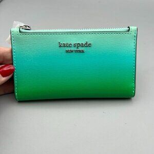 Kate Spade Mint Liqueur OMBRE Leather Morgan Small Slim Bifold Wallet